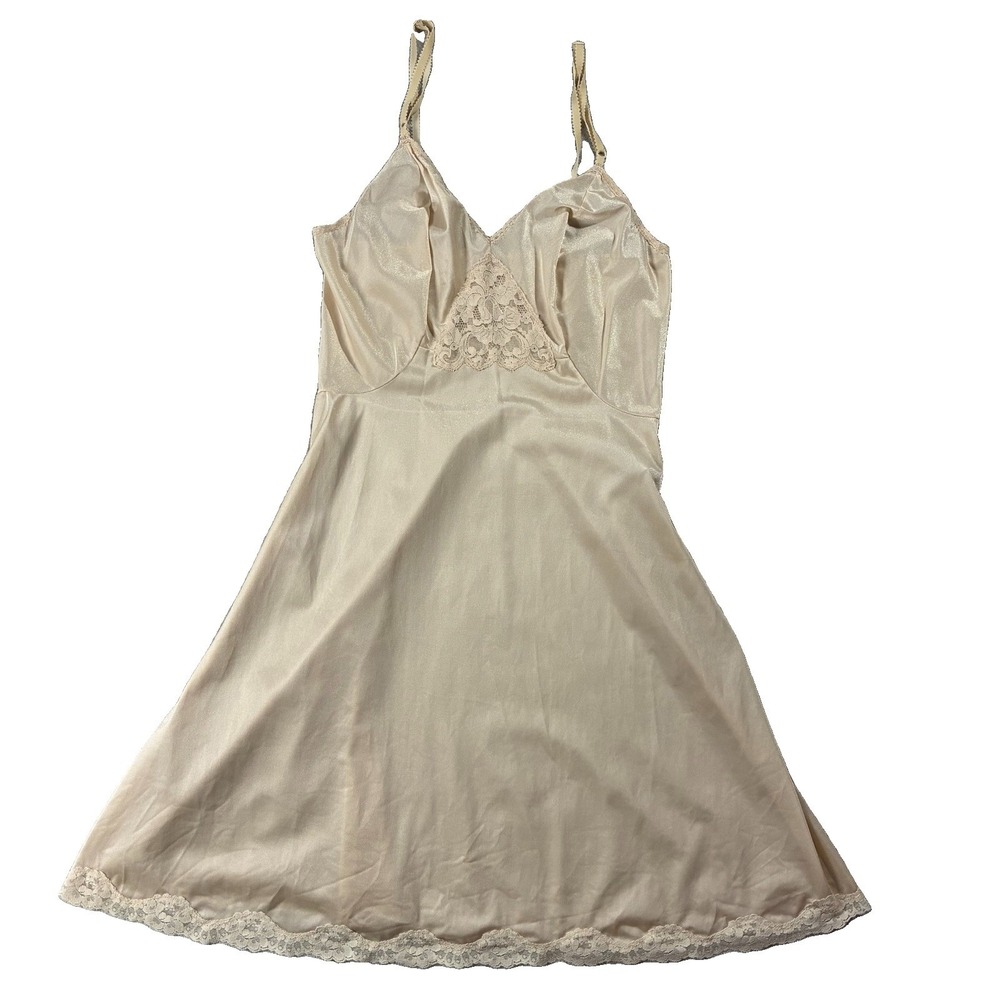 VTG 90s Babydoll Satin Lace Slip Dress Ivory Womens S (36) Coquette Minimalist